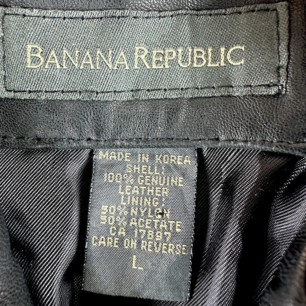 VTG Banana Republic Men's L Black Soft Leather Jacket Zip Up 90s Y2K Minimalist